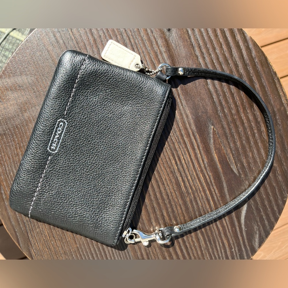 Coach Black Pebbled Leather Wristlet